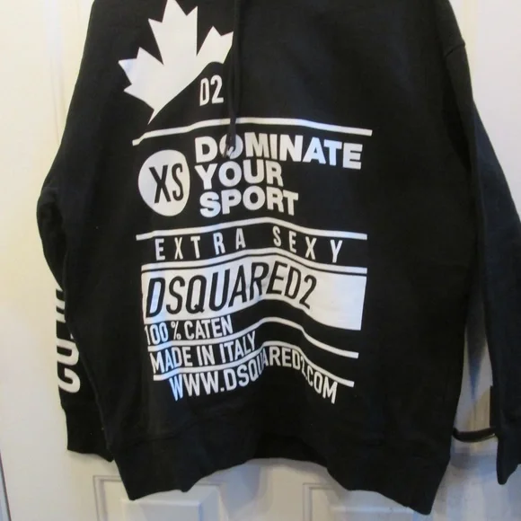new DSQUARED2 DOMINATE D2 men's black long sleeves hoodie Sz XS